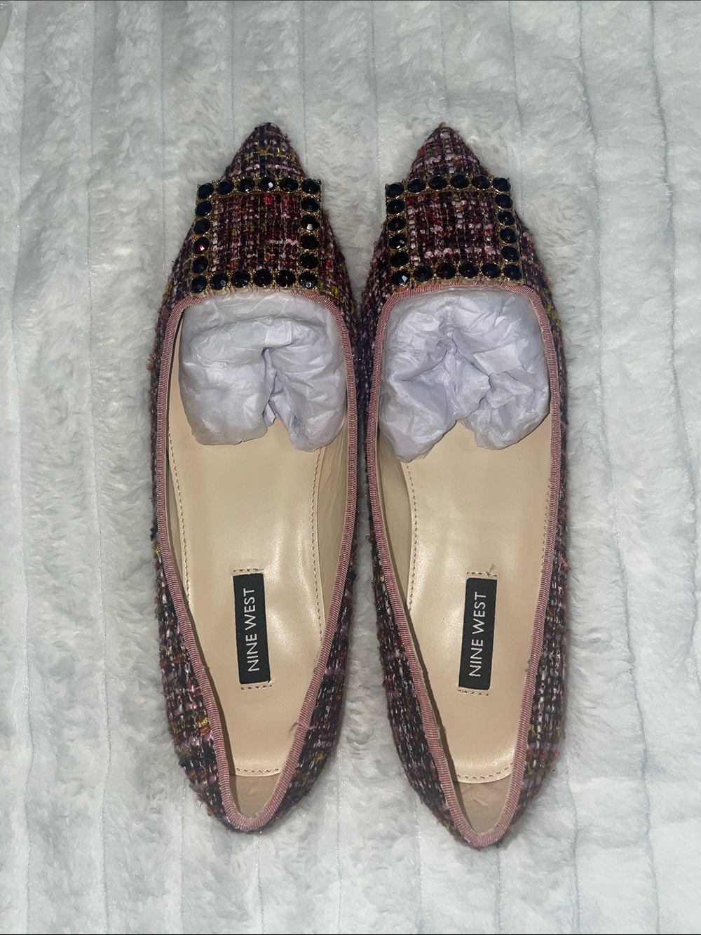 Nine West Multi-Color Jesikes Tweed Pointed Flats with Black Jewel Trim